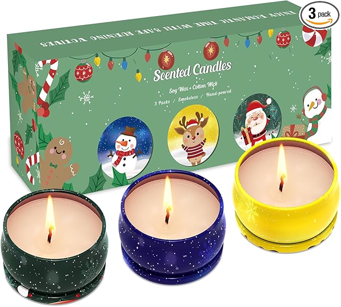 3 Pieces - Christmas Scented Candle Gift Set for Women - Bulk Merry Christmas Candles, Soy Wax Scented Candle Set, Small Cookie Jar Candle Jar with Lid for Home Bath Yoga Holiday Party Gifts