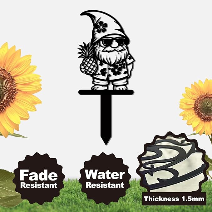 Magilab Personalized Iron Yard Stake - Christmas Cute Gnome Dwarves Decor, 8-Inch Black Metal Garden Sign for Outdoor (Style I)