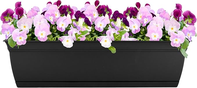 The HC Companies 30 Inch Eclipse Window Planter Box with Drainage Holes & Attached Saucer, Lightweight UV-Resistant Plastic Indoor & Outdoor Planters, 2-Pack Flower Box for Garden & Home Decor, Black