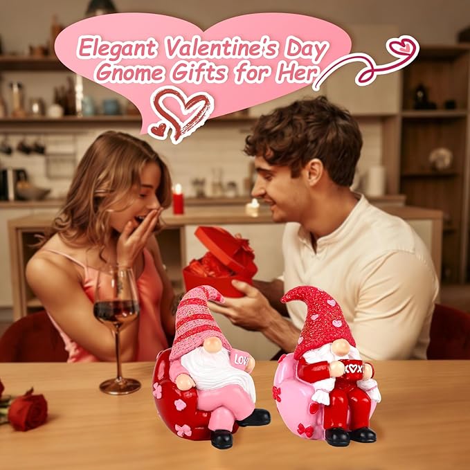 Valentines Day Gnome Decorations 2 PCS Resin Figurines Indoor Collectible Gifts for Him Cute Holiday Decor for Table Home