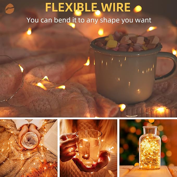 20 Pack Warm White fairy lights battery operated, 7ft 20 LED Valentine's Day String Lights Copper Wire Firefly Starry Lights for Mason Jars Wedding Party Christmas centerpieces for tables Decorations