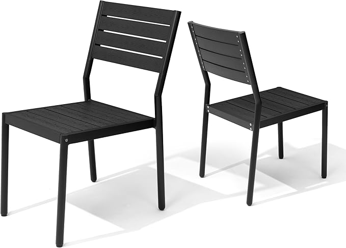 Pellebant Stackable Outdoor Dining Chairs Set of 2, Aluminum Patio Chairs with Armless, All-Weather for Garden, Lawn, Deck, Porch and Yard, Black