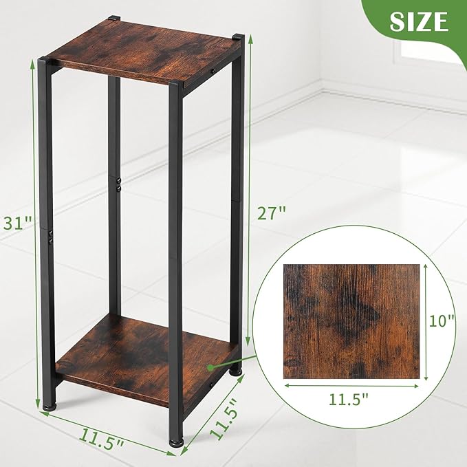 Dipion Tall Plant Stand Indoor,31 Inch Plant Stands,2 Tier Metal Plant Stand with Heavy Duty Wood,Rustic Brown and Black