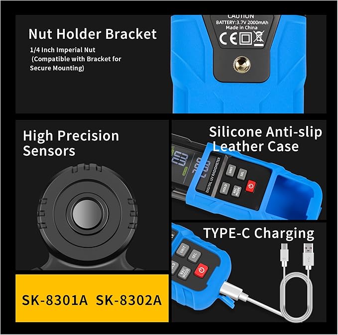 SNAKOL Spectral Illuminance Meter SK-8302A Light Meter, Lux Meter, CCT,RA,CRI,R9,Range up to 200,000 Lux 2500K-15000K, Color Coordinate,Data Storage, USB Charger, PC Software,Lighting Testing Tool
