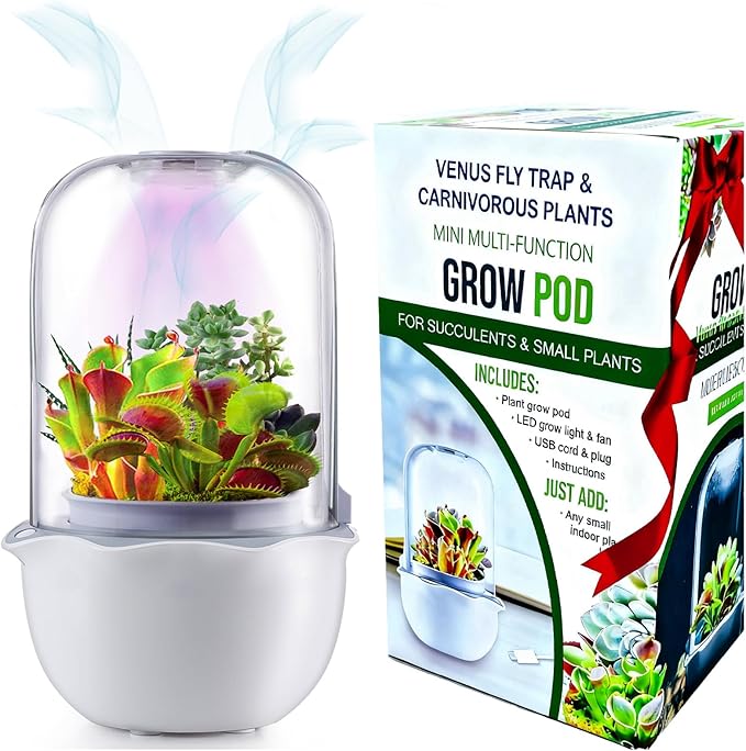 Smart Venus Fly Trap Terrarium Pot with Timer&Fan,Plant Terrarium Kit with Grow Light for Carnivorous,Butterwort, Venus Flytrap,Birthday Plant Gardening Gifts for Women Garden Lover-Planter No Plant