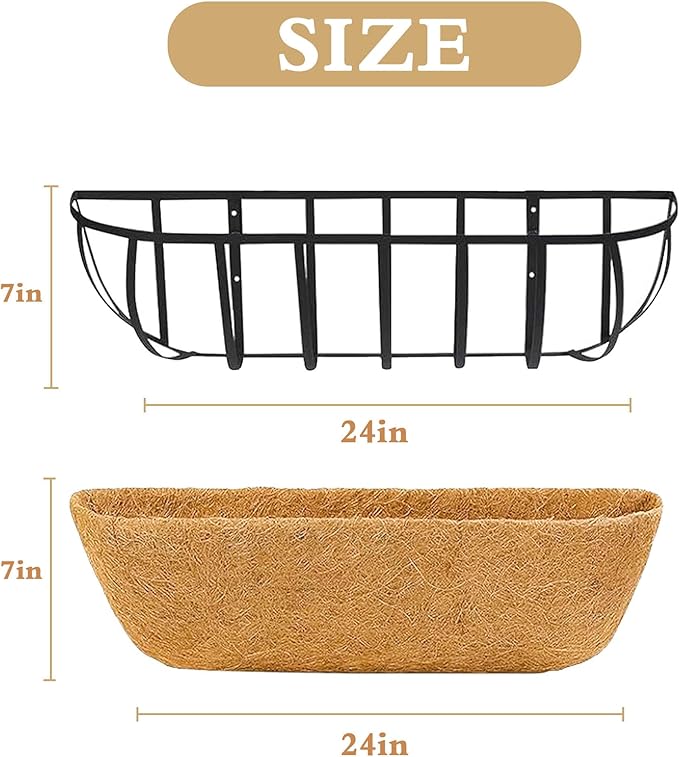 Window Box Railing Planter with Coco Liner 4 Pack 24 Inch Metal Hanging Flower Planter Deck Railing Planters Boxes for Balcony Outdoor Plants Fence Porch Patio