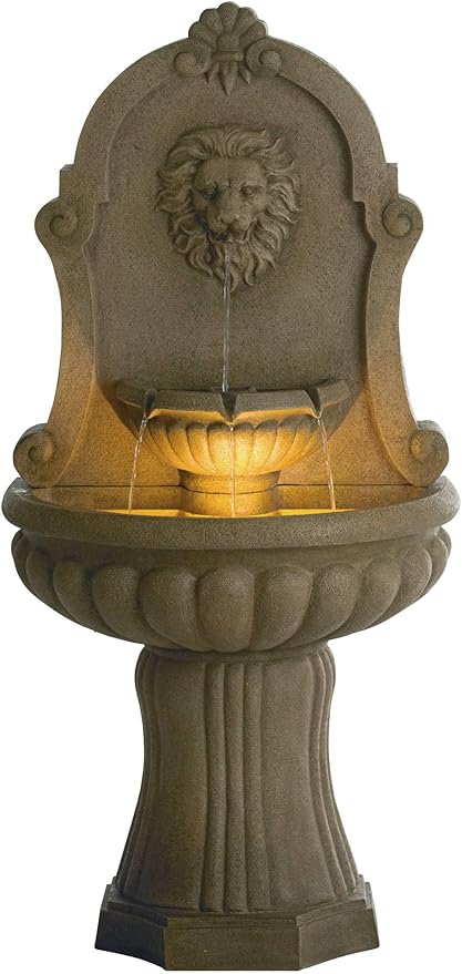 Royal Savanna Lion 58" High Large Italian Indoor Outdoor Decor Faux Stone Floor Fountain with Light LED Tiered Standing Basin Water Feature for Outside Garden Patio Yard Backyard - John Timberland