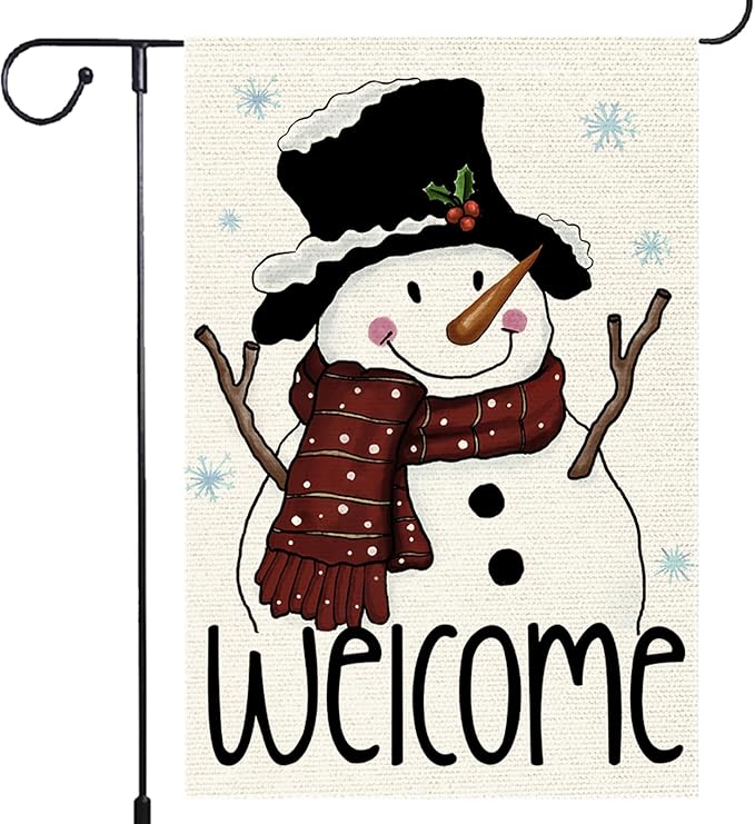 Snowman Snowflake Garden Flag 12x18 Inch Small Double Sided Burlap Vertical,xmas Winter Welcome Holiday Christmas Decorations Yard Lawn Outdoor Decorative Banner