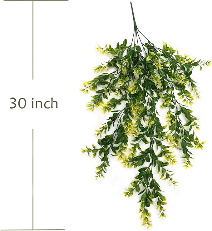 PASYOU Artificial Hanging Plants, Fake Vines Plastic Leaves Ivy Faux Greenery UV Resistant Plant for Indoor Outdoor Garden Office Decor Christmas Wedding Party Baskets DIY Decoration Yellow 4 Pack