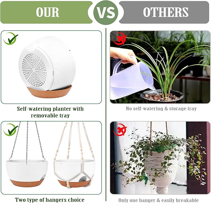 Lucieblessdesign Hanging Planters for Outdoor Indoor Plants, 2 Pack 10 Inch Hanging Basket Plants Outdoor, Self Watering Hanging Planter with Plant Hanger for Garden Home Decoration (White, 10 inch)