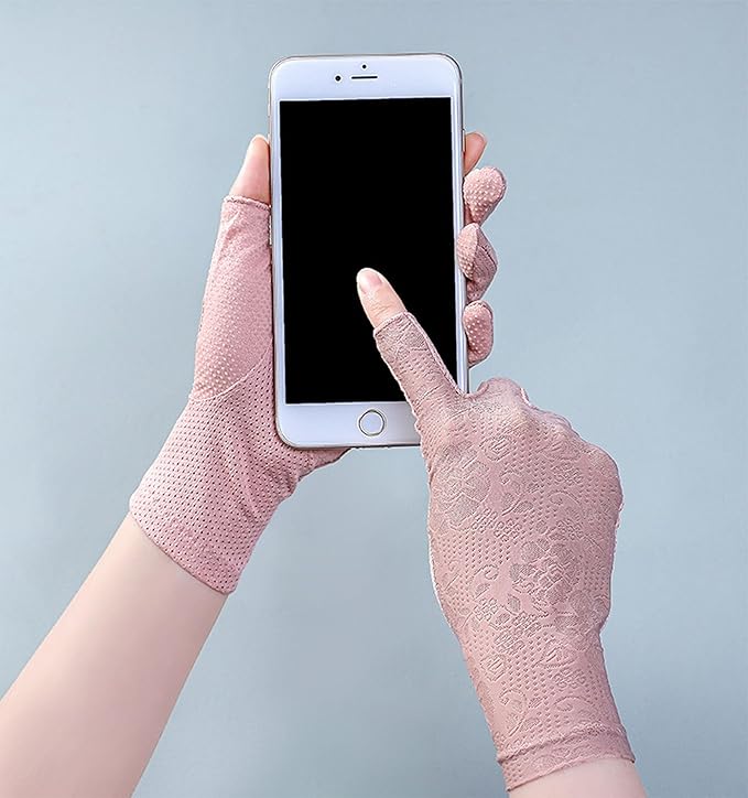 INOGIH Women Sunblock-Fingerless Gloves UV-Sun-Protection Driving Non-Slip Outdoor Gloves for Women Girls