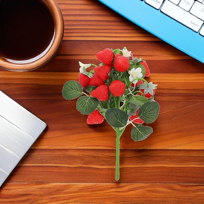 DECHOUS 2Pcs Fake Strawberry Flower Bouquet - Artificial Strawberry Branches Simulated Fruits Flower Arrangement for Home Restaurant Table Wedding Decor