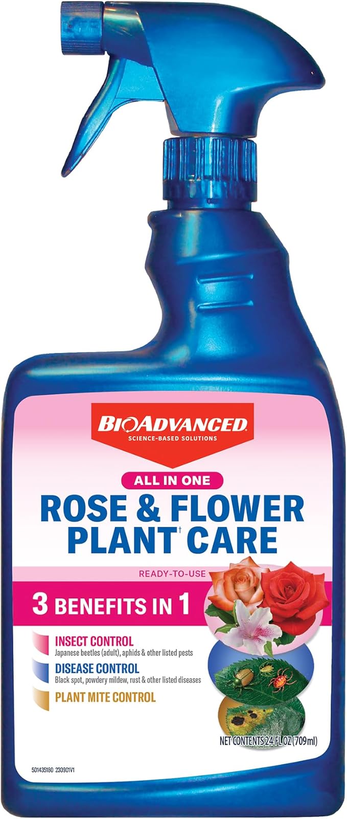 BioAdvanced All-in-One Rose & Flower Plant Care, Ready-to-Use, 24 oz, Aphid Spray for Outdoor Plants, Fungicide for Plants