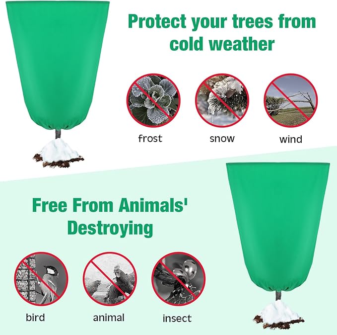 Vincreem 4 Pcs Plant Covers Freeze Protection 35.4" x 59" Winter Frost Blankets for Outdoor Plants with Zipper Drawstring Frost Cloth Freeze Covers Warm Shrub Jacket for Fruit Tree Potted(Green)