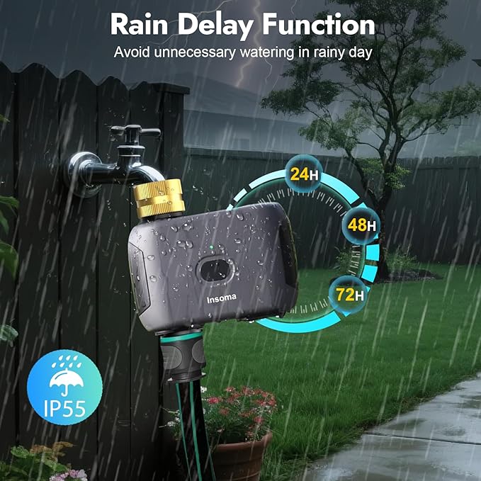 Insoma WiFi Water Timer for Garden Hose, Smart Sprinkler Timer, APP Remote Control WiFi Hose Timers, Voice Control with Alexa, Rain Delay and Manual Mode for Yard Lawn Watering