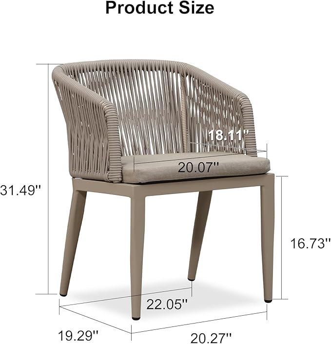 PURPLE LEAF 2 Pieces Outdoor Dining Chair All-Weather Wicker Aluminum Frame Patio Dining Chair for Lawn Garden Backyard Deck with Cushion, Champagne Armchair