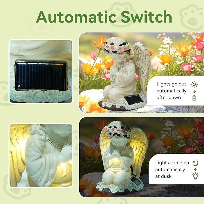 ArtCredit Solar Angel Garden Statues with LED Lights, Outdoor Decor for Patio Yard Balcony - Unique Housewarming Birthday Gifts for Women Mom Grandma