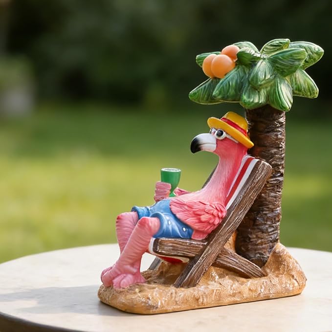Pink Flamingos for Yard-Solar Garden Statues Gifts - Flamingos on Beach Vacation Light up Coconut Tree for Outdoor Lawn Yard Decor