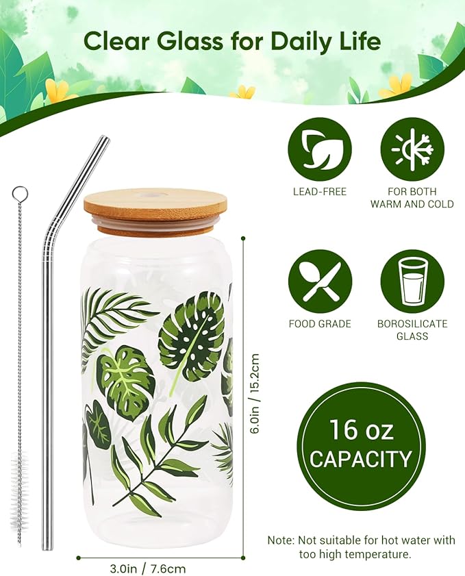 TAOVEEK 4 PCS Plants Lovers Gifts for Women, Plant Lady Mom Gardening Gifts for Birthday Christmas, 16oz Glass Cup Canva Tota Bag Plant Keychain Socks Gift Box