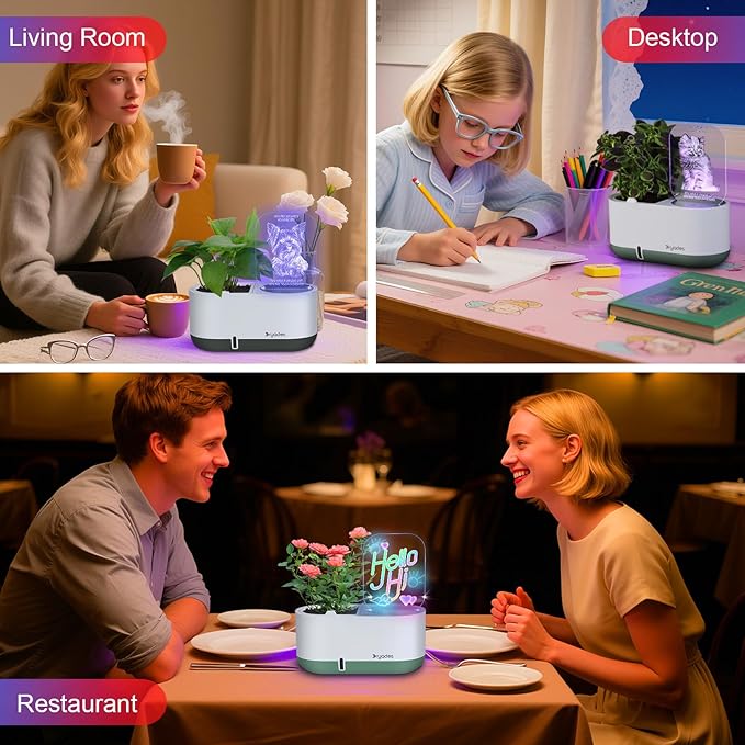 DRYADES Self-Watering Plant Pot with LED Note Board & 7 Colors Pen, Led Acrylic Message Board with Plant Pot,Dog Board Night Light with Planting Pot for Christmas/Thanksgiving/Gifts(No Plant&Seed)