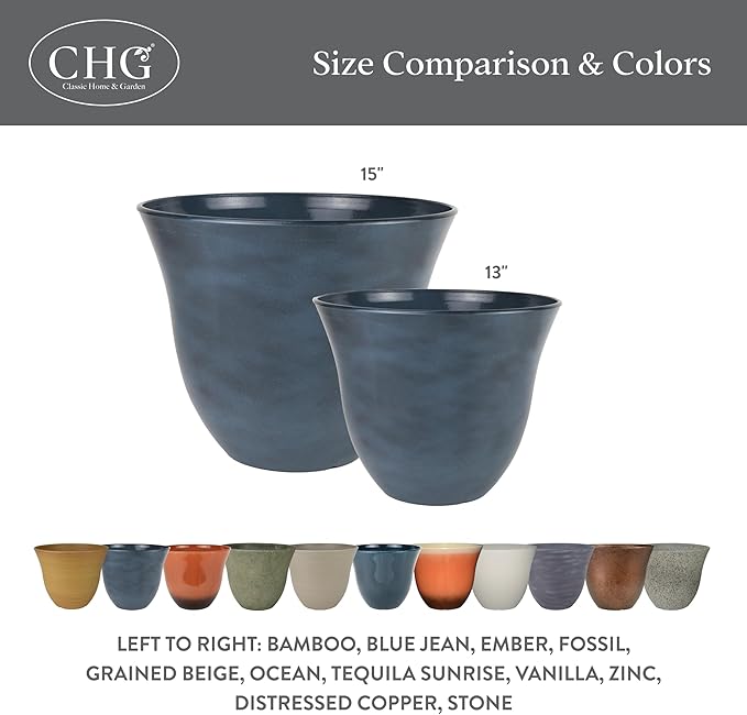 Classic Home and Garden Honeysuckle Resin Planters - Lightweight Indoor & Outdoor Plant Pots - UV-Resistant Plastic Flower Pots - Pot Planters for Flowers & Herbs (13" Orange Ember)