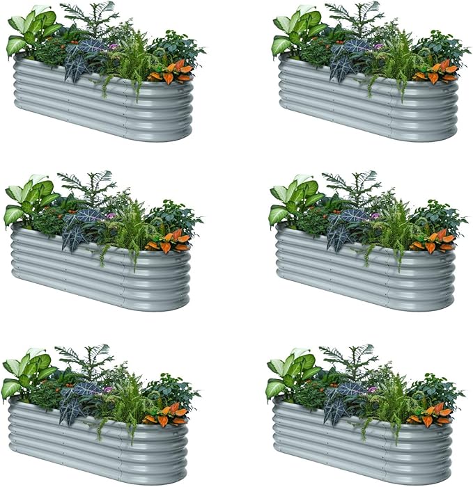 6-Pack Galvanized Raised Garden Bed 6x2x1.5 ft, 17" Tall Metal Planter Boxes Outdoor for Herb Above Ground Raised Bed Kit for Gardening, Durable Zn-Al-Mg Coated Flower Box - Brooklyn Grey