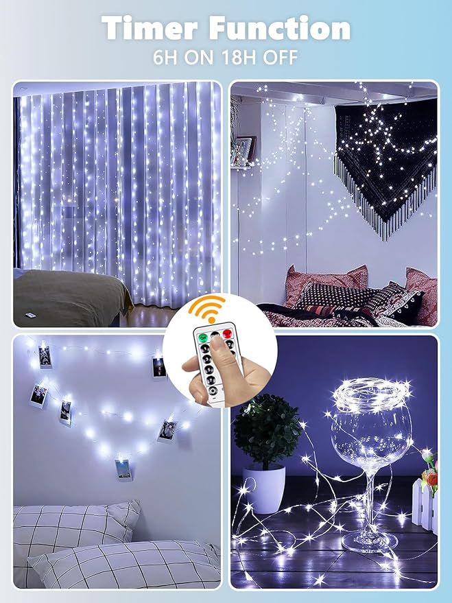 3 Pack Fairy Lights Battery Operated with Remote, 120LED 40FT Twinkle Lights Waterproof for Outdoor & Indoor, 8 Modes Battery String Light Timer for Christmas Party Birthday Home DIY Décor(Cool White)