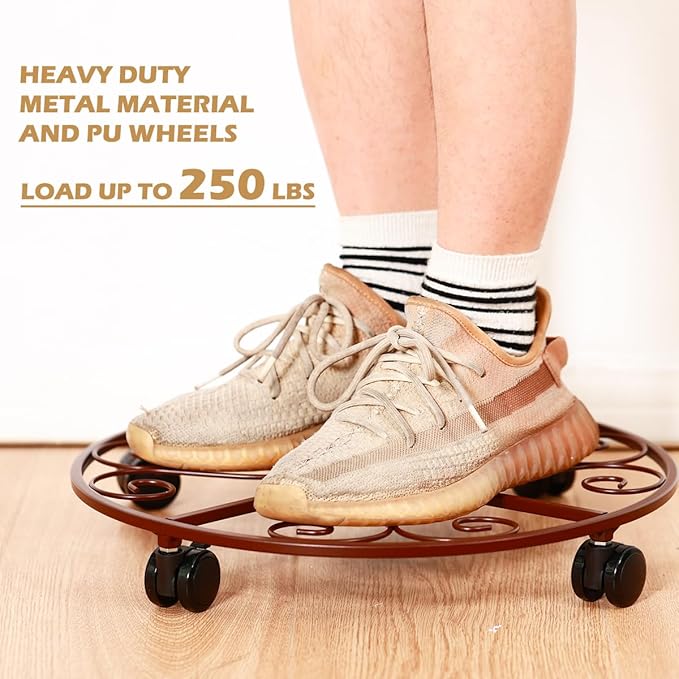 5 Packs 16” Plant Caddy with Wheels Large Metal Plant Stand with Wheels for Indoor and Outdoor Plants Rolling Plant Stand with Casters Heavy Duty Plant Dolly Roller Caddy, Bronze