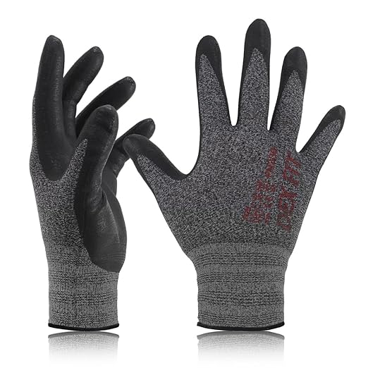 DEX FIT Nitrile Work Gloves FN330, 3D-Comfort Stretchy Fit, Firm Grip, Thin & Lightweight, Touch-Screen Compatible, Durable, Breathable & Cool, Machine Washable; Black Grey XL (10) 12 Pairs