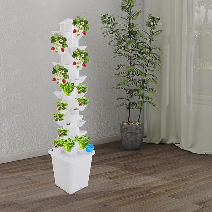 Hydroponic Growing System, 45-Plant Vegetable Planter Tower Outdoor Indoor Garden Vertical Planter Germination Kit with Water Pump & Intelligent Water Circulation for Gardening Lover