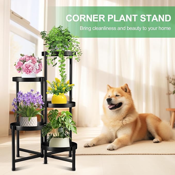 Atpddpey Plant Stand Indoor Outdoor 5 Tier Black Metal Plant Holder 31 in Tall,Tiered Flower Pot Display Stand,Multiple Plant Stand for Living Room Corner Garden Patio Lawn Balcony