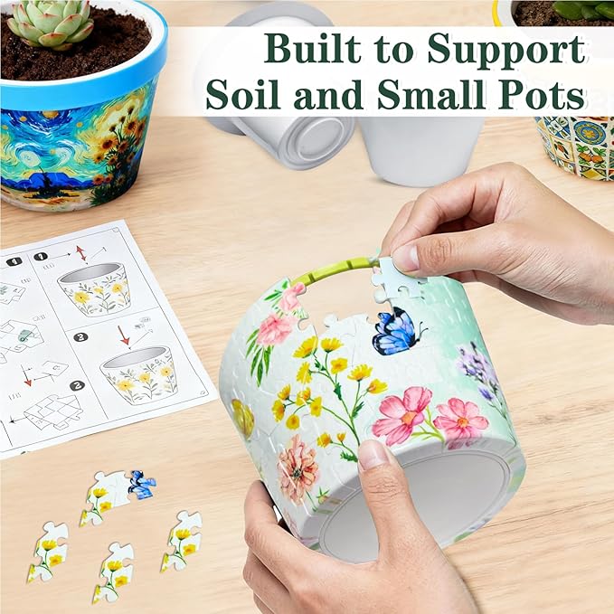 MYLARREN 3D Puzzle Planter, 152 Pcs 3D Puzzle Vases for Adults, Flowers, Small Cute Indoor Plant Pot, Arts and Crafts for Kids 4-6, Adults, Girls, Unique Flower Vases(Butterfly)