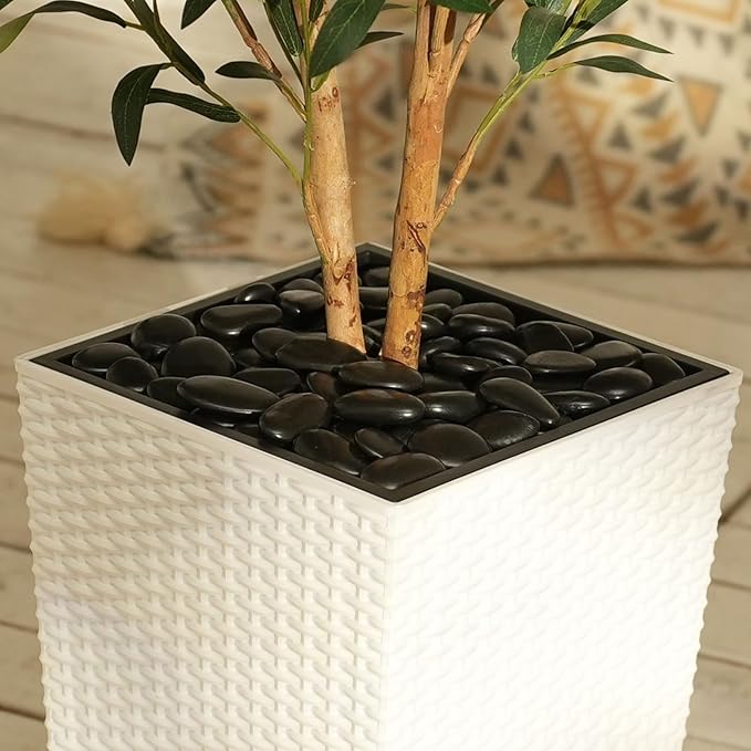 OAKRED Artificial Olive Tree 6FT Faux Olive Tree - Adjustable Branches UV Resistant with White Taper Planter and Pebbles - Faux Plants Indoor for Living Room, Office Decor and Bedroom