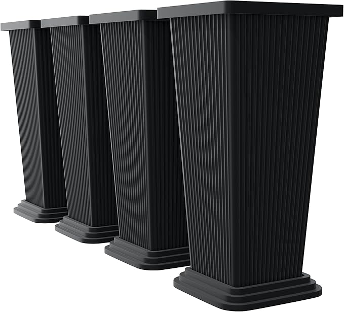 TUYOHW Set of 4 24" Tall Plastic Planters with Trays, Large Tapered Plant Pots for Indoor Outdoor Use, Modern Decorative Planters for Porch, Patio, Garden, and Backyard