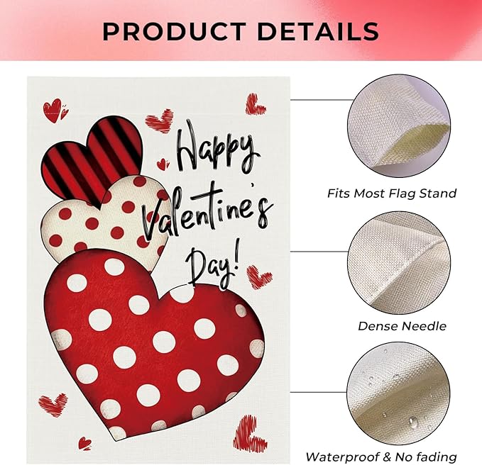 pretty_jessie Valentines Day Garden Flag 12x18 Inch Double Sided, Happy Valentines Day Love Hearts Burlap Yard Flag Anniversary Patio, Porch, Backyard Outdoor Decorations