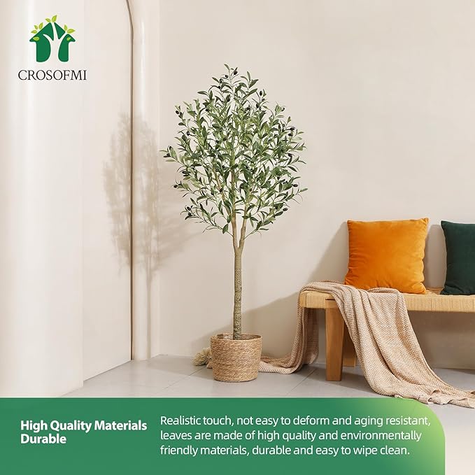 CROSOFMI Artificial Olive Tree Plant 5Ft Fake Topiary Silk Tree, Perfect Faux Plants in Pot for Indoor Outdoor House Home Office Garden Modern Decoration Housewarming Gift,1Pcs