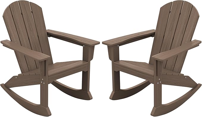 SERWALL Outdoor Adirondack Rocking Chairs Set of 2, All-Weather HDPE Adirondack Rocker Chair, Front Porch Rocker Chairs for Patio Lawn Porch Deck, Coffee