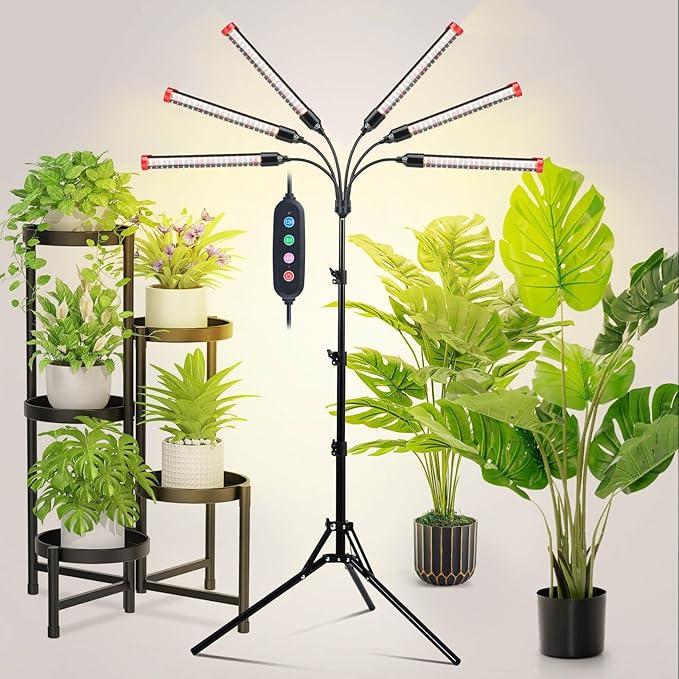 JINHONGTO 54 Watt Grow Lights for Indoor Plants with Stand, Standing Tall Plant Light with 4,8,12 Hr Timer, Full Spectrum Bonsai Tree Grow Light, 24"-64" Adjustable Tripod Stand Plant Growing Lamps