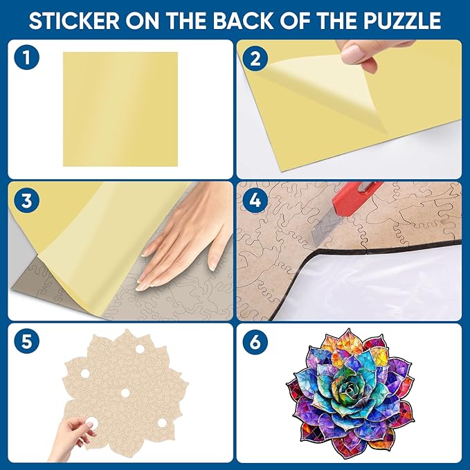 Delobil Stained Glass Succulent Wooden Puzzles for Adults, 500 Pieces Mandala Jigsaw Puzzles, Unique Shaped Royal Size Wood Puzzle Gift for Kids, Family Game 16.4'' x 16.7''