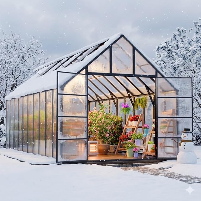 20x10x10 FT Greenhouse for Outdoors, Easy Assembly Large Thicker Aluminum Polycarbonate Greenhouse, 4 Vent Windows, Swing Door, Walk-in Greenhouse for Sunroom, Patio, Backyard
