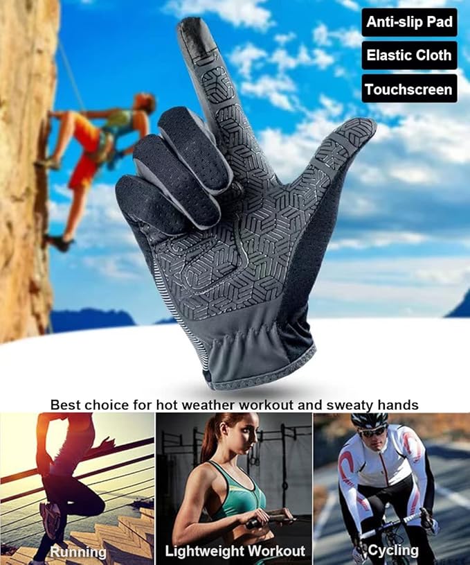 Full Finger Hiking & Cycling Gloves - Thin Gloves for Men & Women - UV Protection, Great for Adult Bikes, Driving & Gym