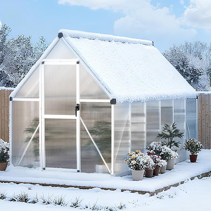 IDEALHOUSE 6x11 FT Greenhouse for Outdoors, Lockable Door and Ajustable Roof Vent, Polycarbonate Greenhouse with Windproof Aluminum Frame, Aluminum Walk-in Greenhouses, for Backyard, Lawn