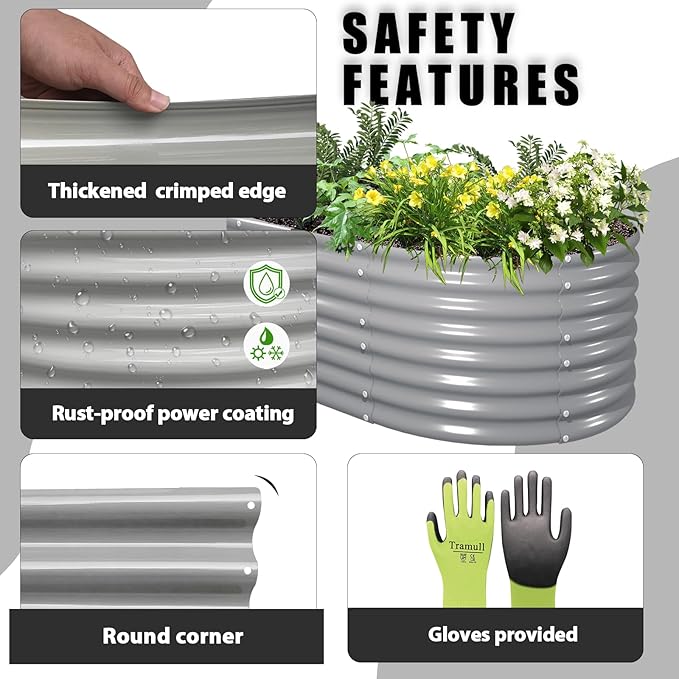 4 Pack 8x3x2FT Galvanized Raised Garden Bed Large Metal Planter Box Kit Elevated Raised Garden Planters for Outdoor Plants, Gray