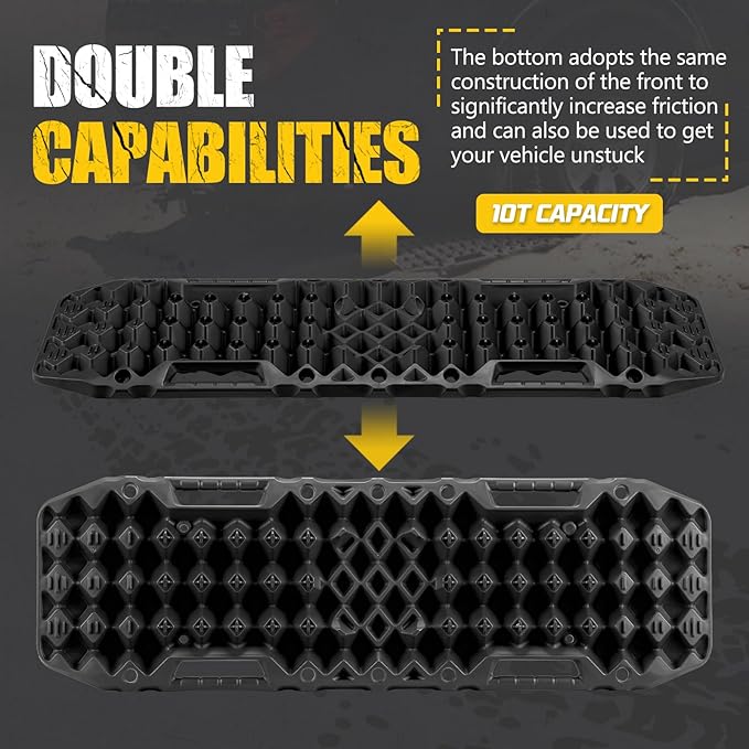 BUNKER INDUST Off-Road Traction Boards with Jack Base,Pair Recovery Track 4X4 Jeep Truck Emergency Tire Traction Mat with Bag -Sand, Mud, Snow Tracks Black Traction Pad (Gen 7th)