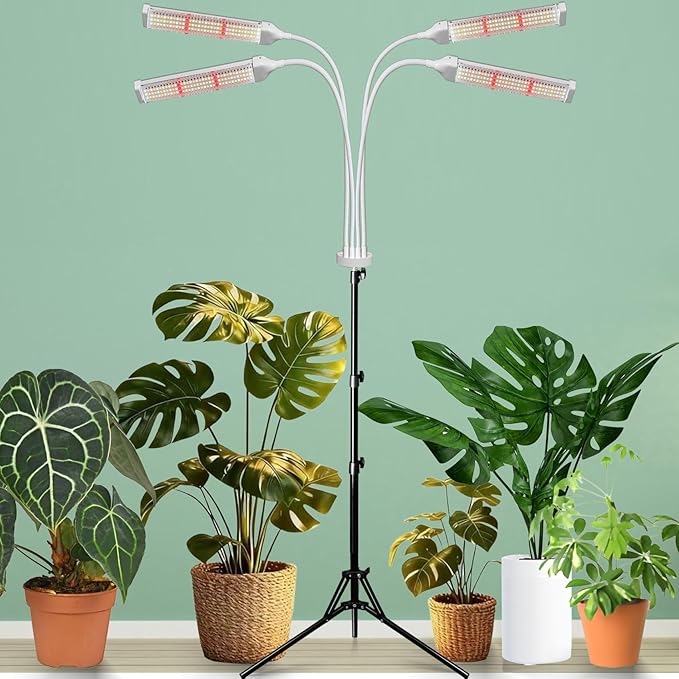 Secefeao Grow Lights for Indoor Plants Full Spectrum, LED Plant Light with Stand, Adjustable Height, Plant Grow Lights with Auto 4/8/12/H Timer for Indoor Tall Plants(420 LEDs-White)