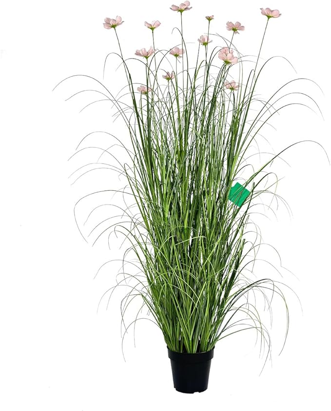 58 Inch Artificial Tall Grass with Pink Cosmos Flowers, Fake Floor Plants, Faux Grass Plants, Indoor and Outdoor Home Decoration(1pack, 5ft)