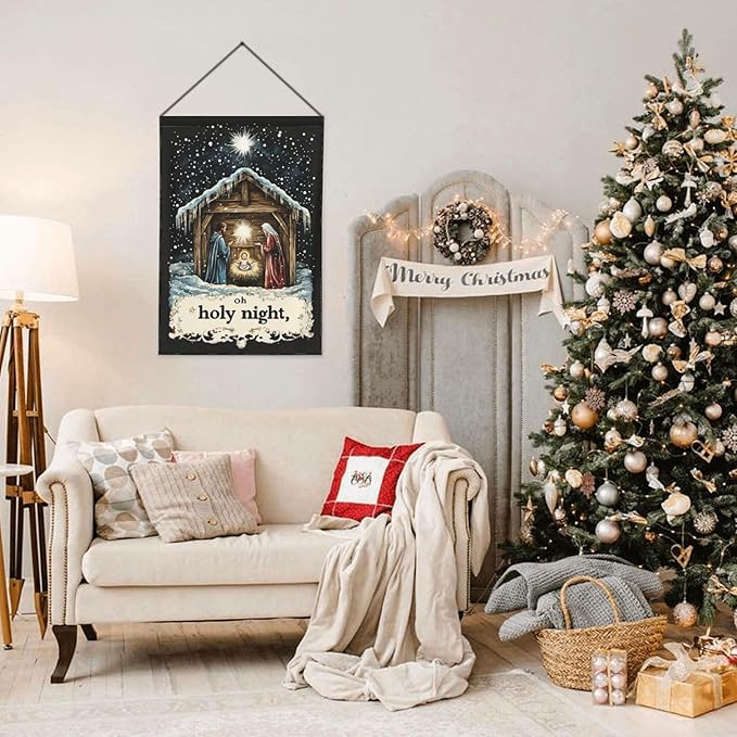Christmas Night Garden Flag 12x18 Inch Double Sided All-Weather Polyester Outdoor Flag For Patio Lawn Yard And Garden Welcome Decor
