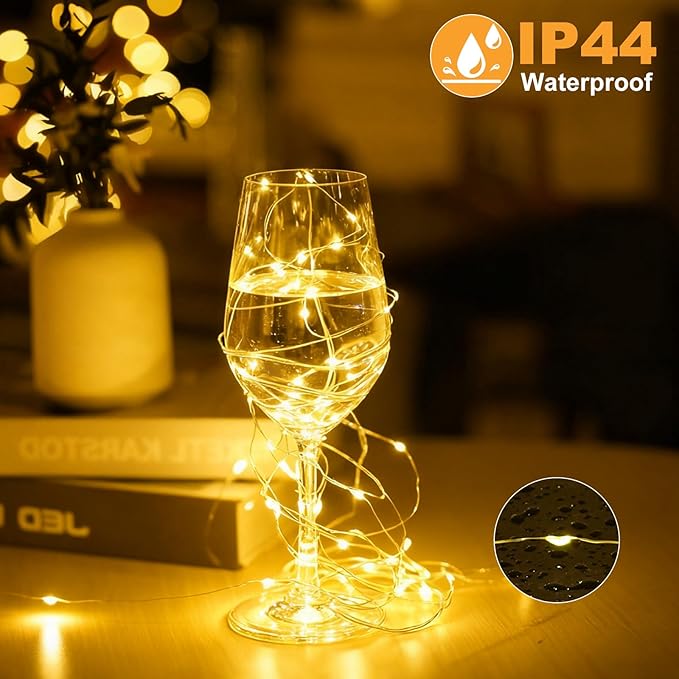 Fairy Lights Battery Operated, Rechargeable String Lights with Timer, Mini Waterproof LED Twinkle Lights for Bedroom, Christmas Decorations, Wedding Party Decor (Warm White, 5M/16FT)