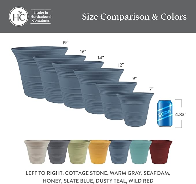 The HC Companies 12 Inch Sedona Round Self Watering Planter Pots, Lightweight UV-Resistant Plastic Indoor & Outdoor Planters, 2-Pack Flower Pots for Garden & Home Decor, Cottage Stone