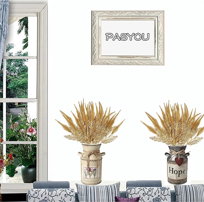 Fake Plants Christmas Decor, Artificial Golden Plant Fake Fern Shrubs Faux Plastic Leaves for Indoor Outdoor Home Garden Party Hall Wedding DIY Gold Foliage Decoration Tail Grass Bunches - 6 Pack